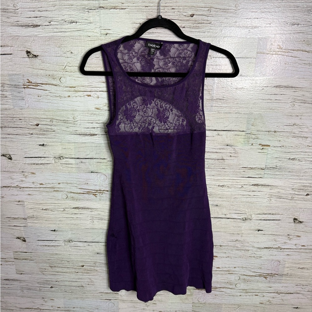 bebe Purple Lace Mini Dress bodycon mini size medium